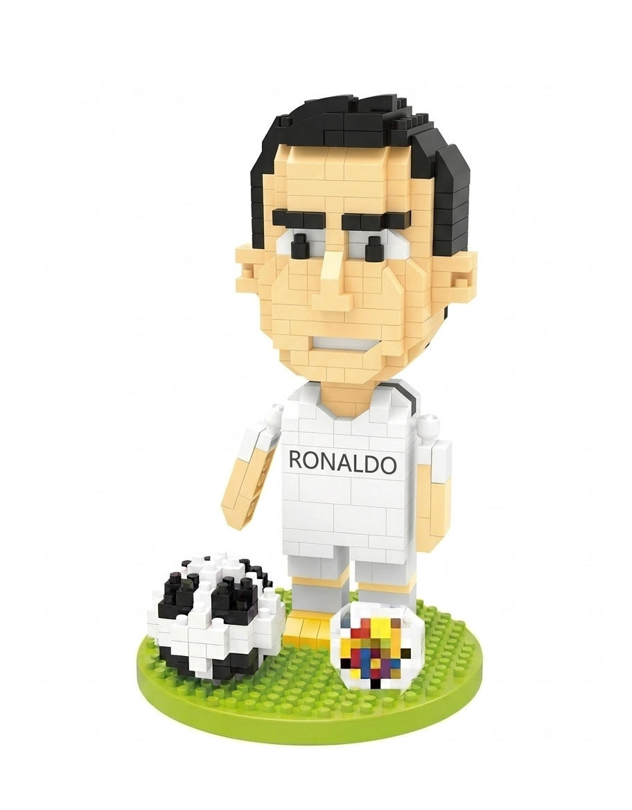 Cristiano Ronaldo white jersey mini building blocks soccer collectible figure and ball
