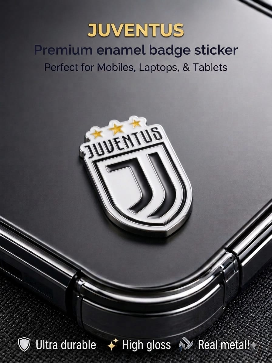 3D Juventus FC metallic enamel badge sticker with three gold stars