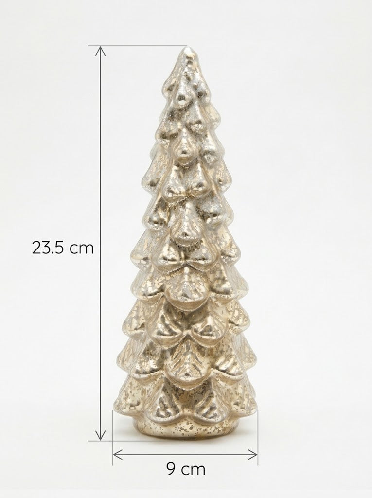 Product dimensions of the LED tabletop Christmas tree: 23.5 cm height by 9 cm diameter base, compact holiday mantel and desk decoration.