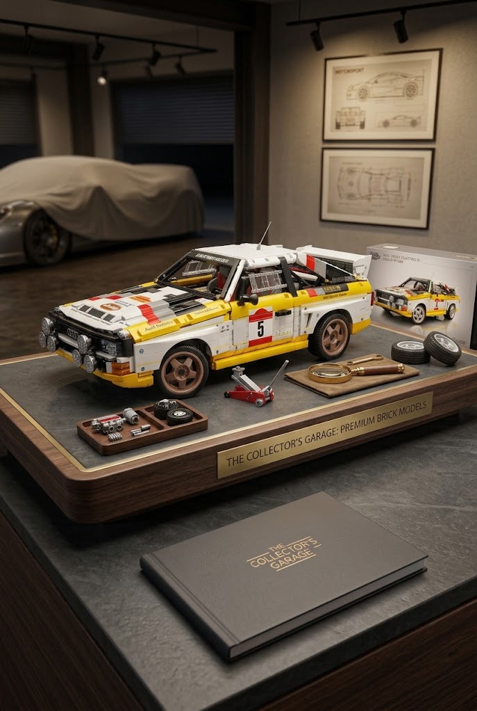 Intricately detailed scale brick model of an iconic supercar, displayed professionally in The Collector’s Garage.