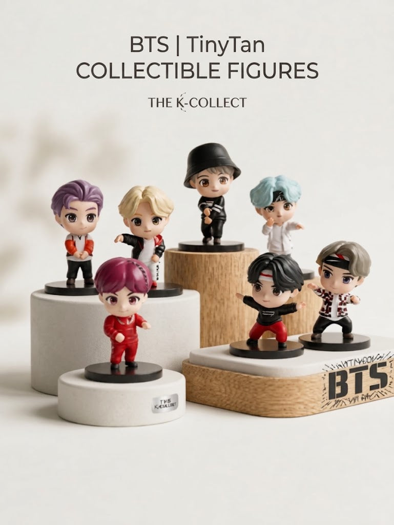 BTS TinyTan Collectible Figure Set - 7 K-Pop Idol Mini Figures on Display Stands by The K-Collect