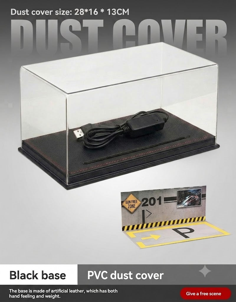 1:24 model car dust cover display box dimensions 28x16x13cm with parking lot diorama scene backdrop