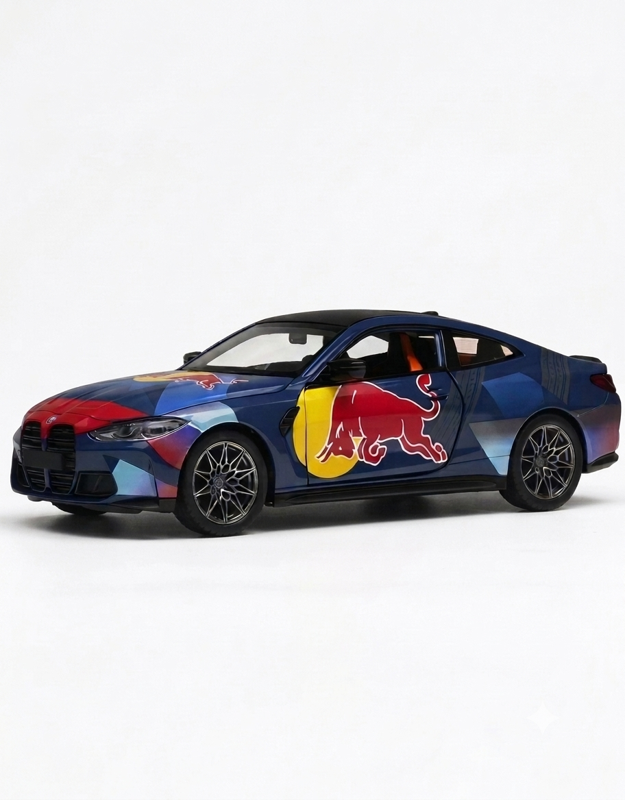 Official Licensed 1:24 BMW M4 G82 Red Bull Livery Diecast Model Car with Sound & Lights