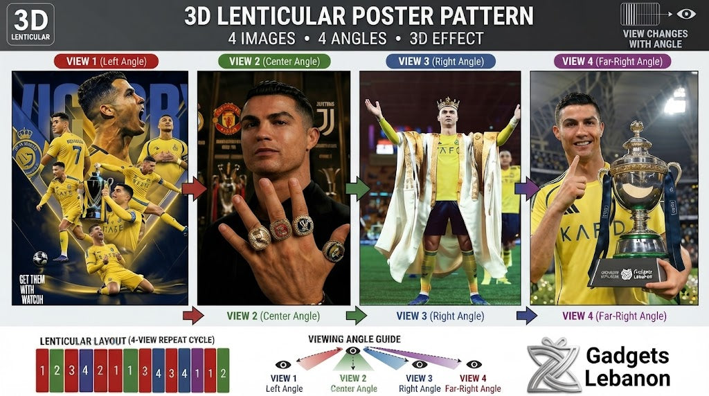 Cristiano Ronaldo 3D Lenticular Poster | 4-Angle Dynamic Flip Art | CR7 Wall Decor