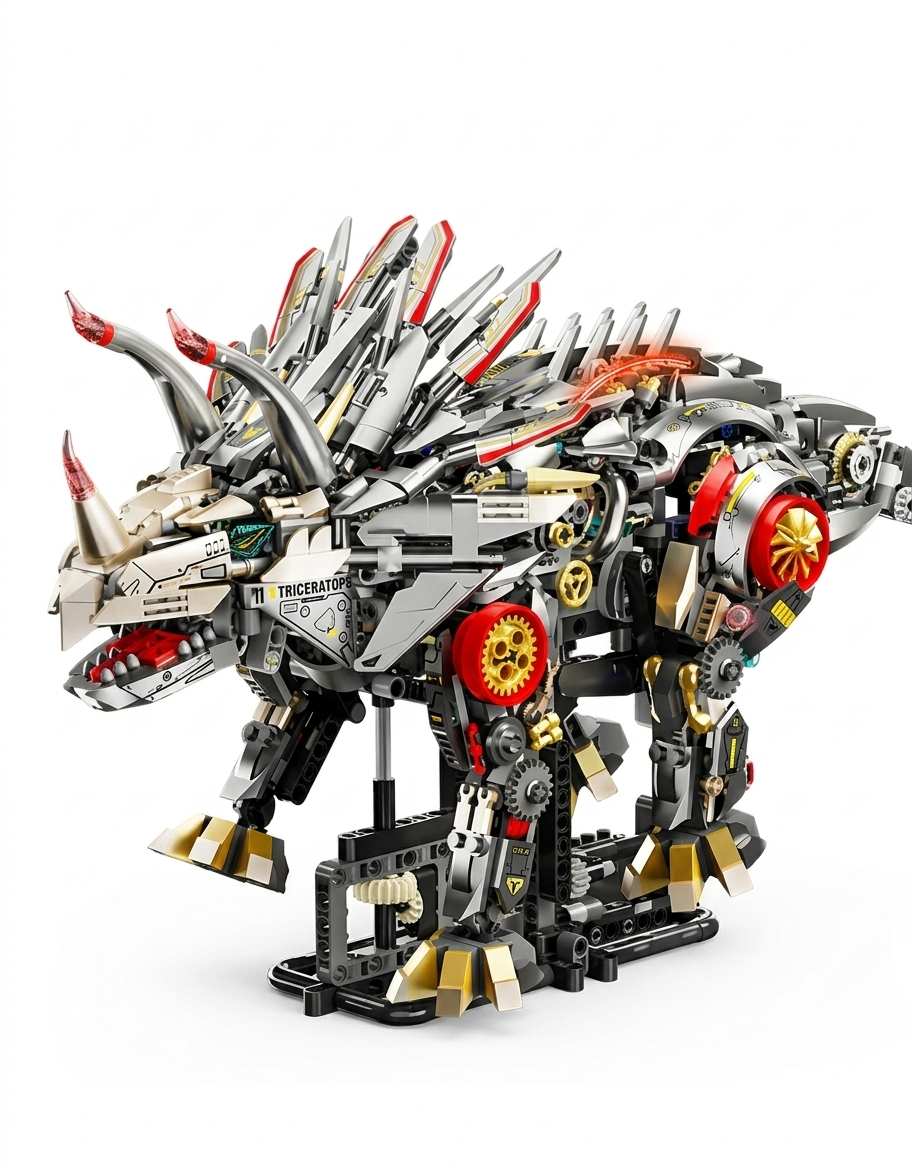 Mechanical Triceratops Dinosaur Building Block Set – Cyber Mecha Model