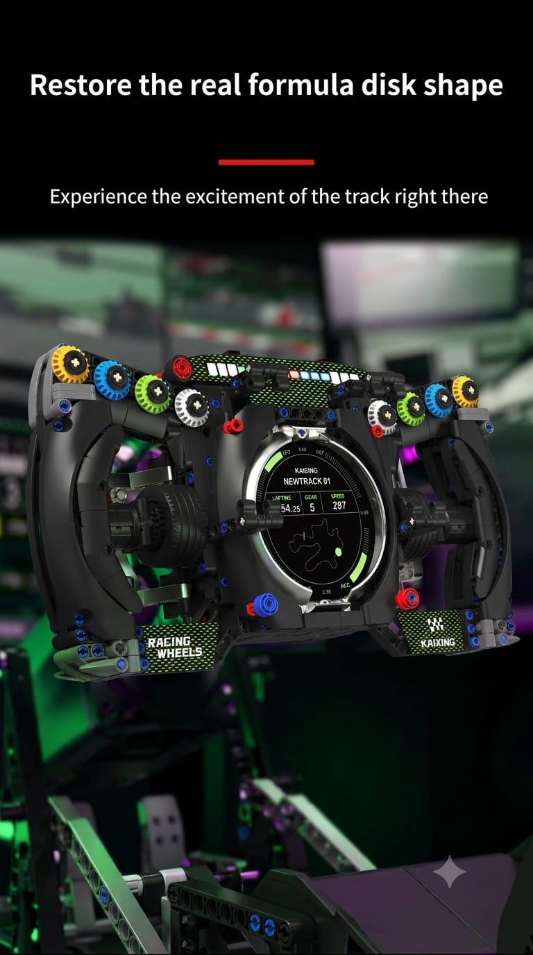 F1 Racing Steering Wheel Building Block Set with Phone Holder & Display Stand