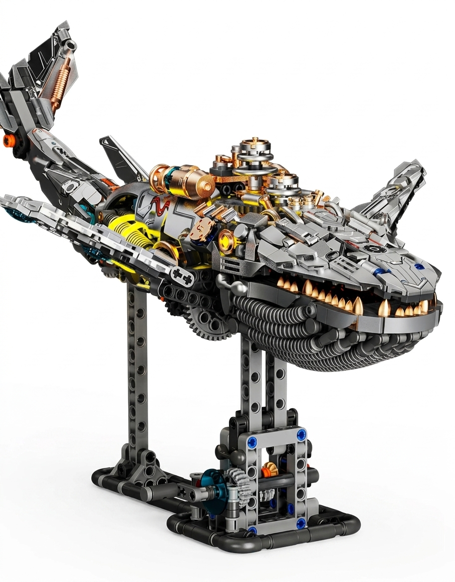 Steampunk Mechanical Whale Building Block Set with Gear Display Stand