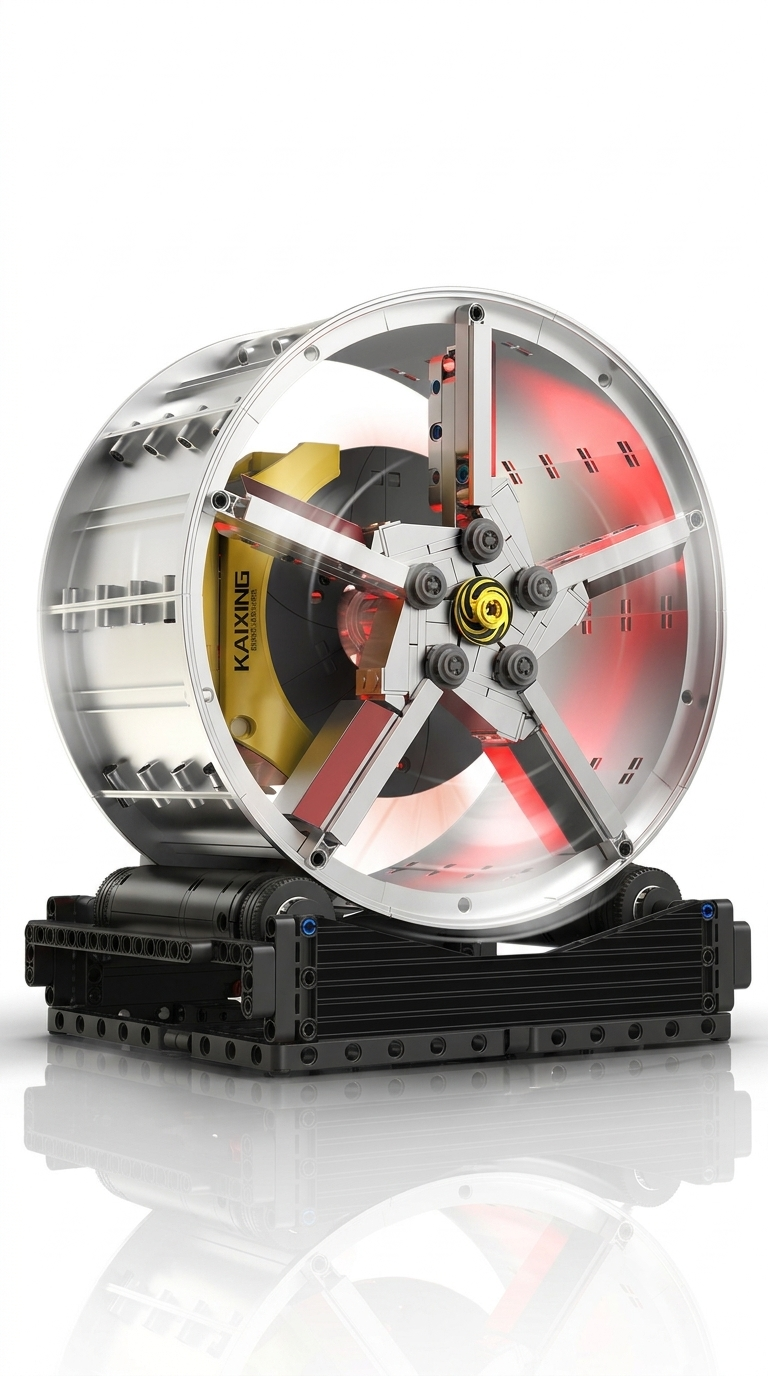 motorized sports car wheel hub and brake disc caliper mechanical building block model set with display stand and packaging box.