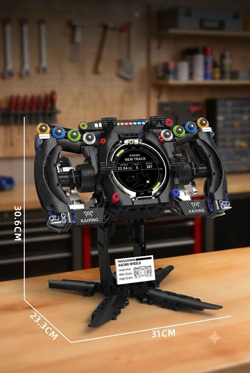 F1 Racing Steering Wheel Building Block Set with Phone Holder & Display Stand