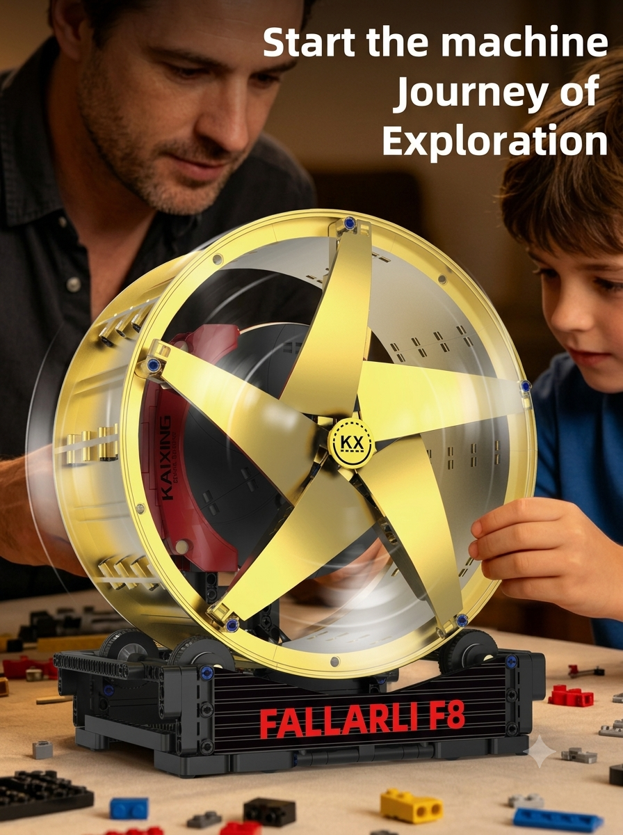 Fallarli F8 supercar gold wheel hub building block set with red brake caliper and display stand