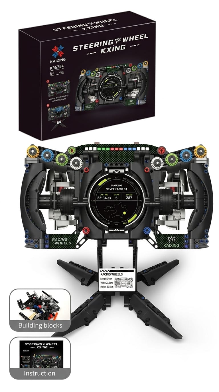 F1 Racing Steering Wheel Building Block Set with Phone Holder & Display Stand