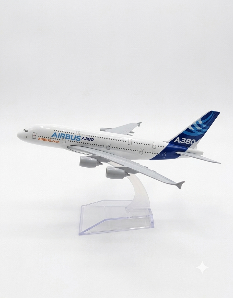 15cm Airbus A380 diecast metal airplane model in signature house livery mounted on a clear acrylic display stand, available in Lebanon.