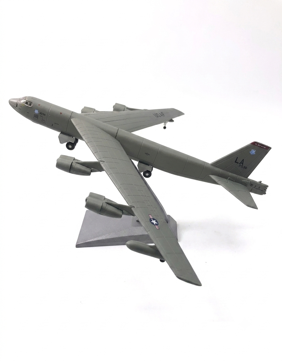 1:200 scale diecast metal USAF B-52 Stratofortress bomber airplane model mounted on a display stand