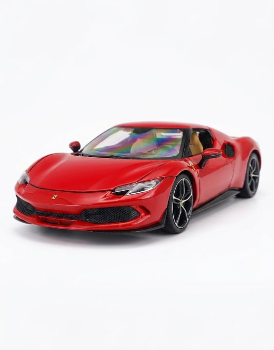 Bburago 1:18 scale Ferrari 296 GTB diecast model car in classic red front three-quarter view