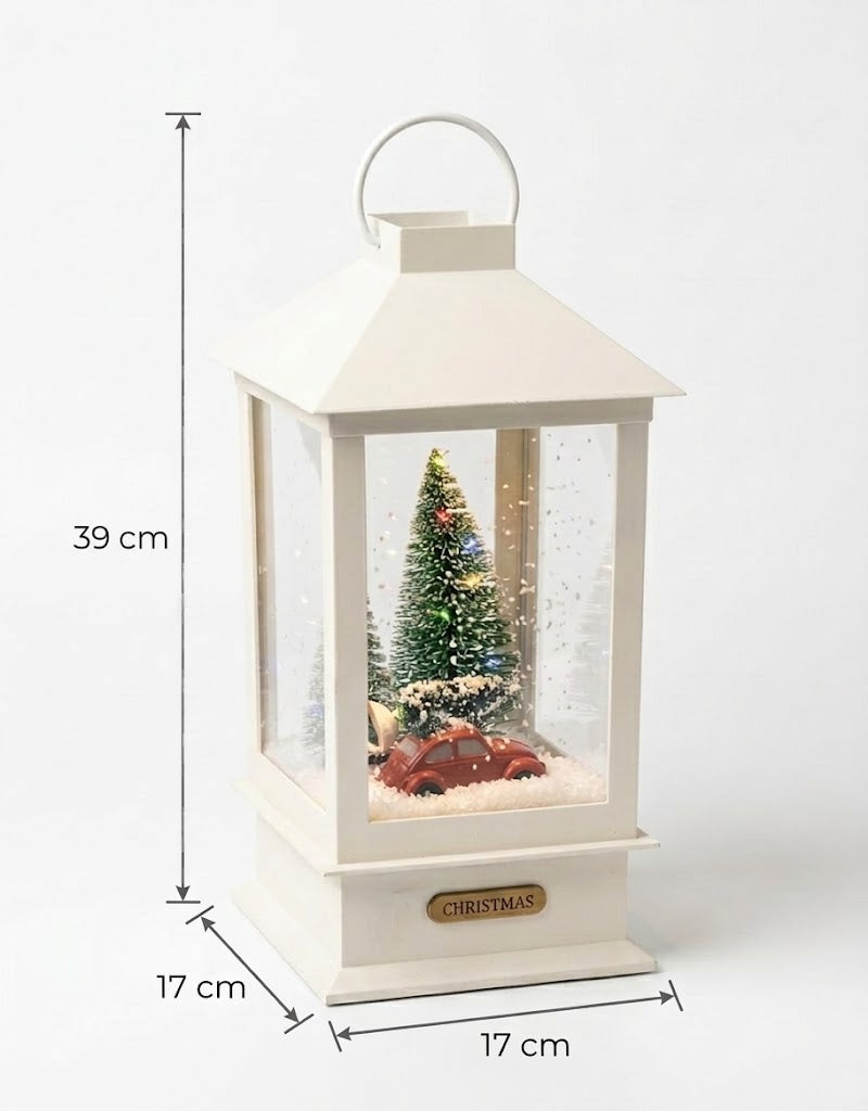 Product dimensions showing 39 cm height and 17 cm width for the white Christmas snow lantern, available in Lebanon.