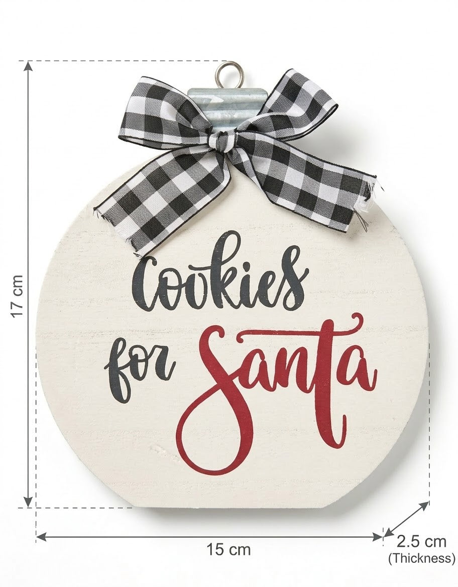 Product size diagram of Cookies for Santa wood plaque showing 17 cm height, 15 cm width, and 2.5 cm thickness