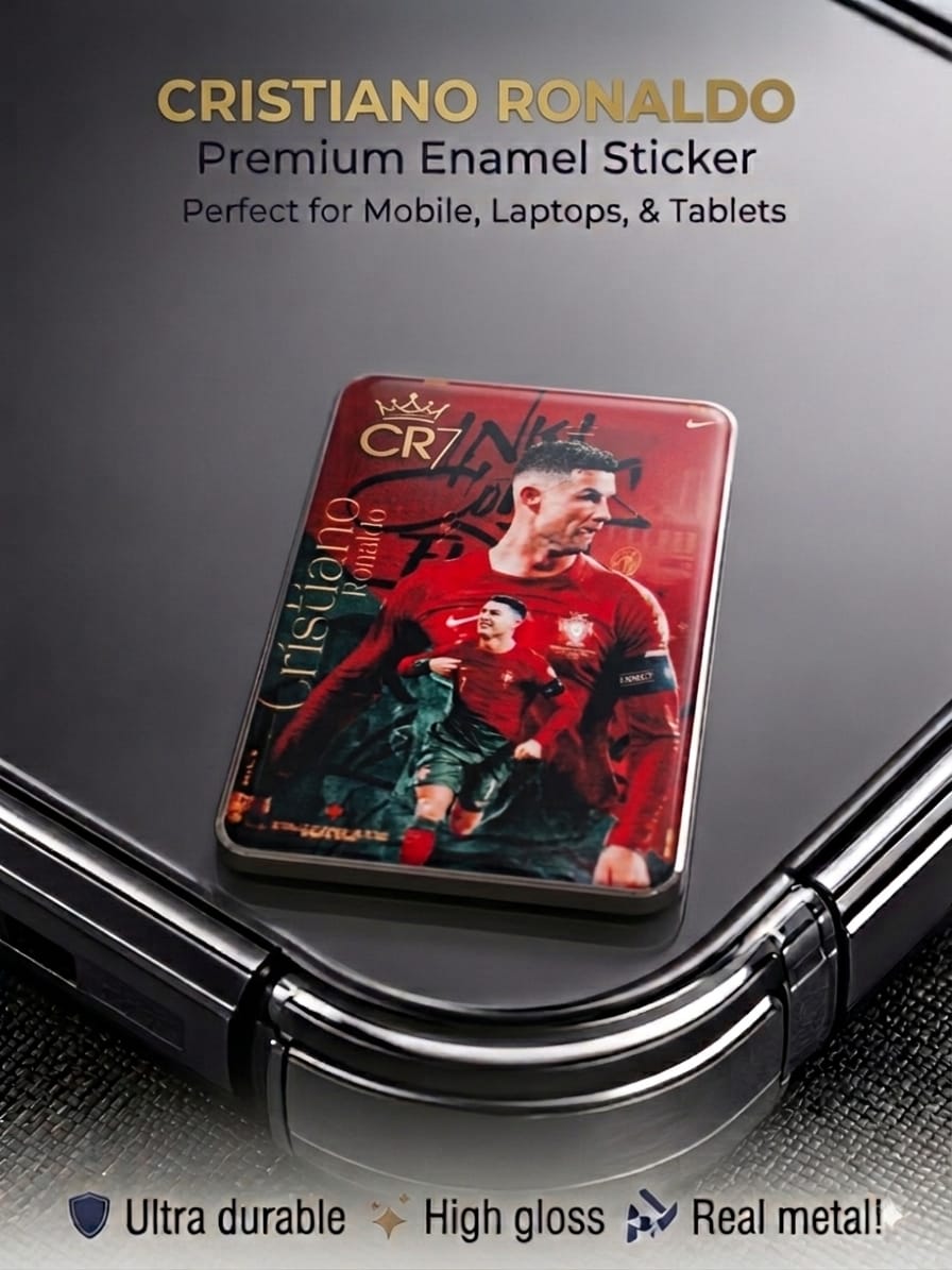 Cristiano Ronaldo CR7 Portugal edition high-gloss metal enamel sticker applied to a smartphone back