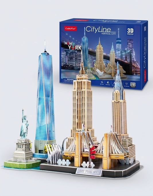 Assembled CubicFun New York City 3D architectural puzzle featuring the Empire State Building, Statue of Liberty, and Brooklyn Bridge in Lebanon