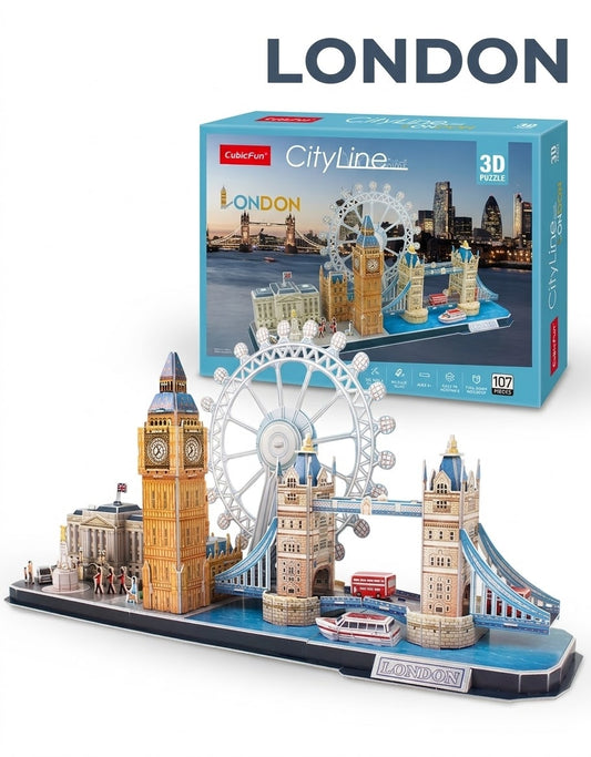 Assembled CubicFun London CityLine 3D puzzle model featuring Big Ben, the London Eye, and Tower Bridge, buy online with delivery across Lebanon.