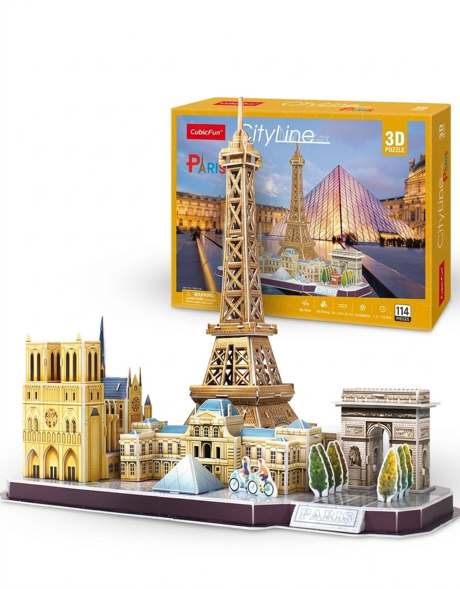 CubicFun CityLine Paris 114-piece 3D puzzle set featuring the Eiffel Tower, Louvre, and Notre Dame model kit in Lebanon.