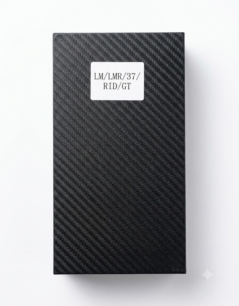 Black carbon fiber textured exterior gift box packaging for 10cm diecast collectible automotive wheels.