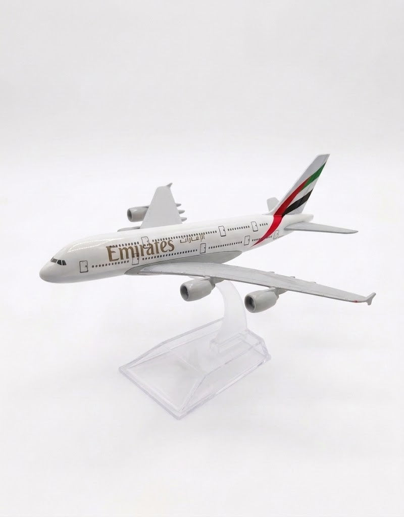 Emirates Airlines Airbus A380 metal diecast scale model airplane mounted on clear acrylic display stand, available in Lebanon.