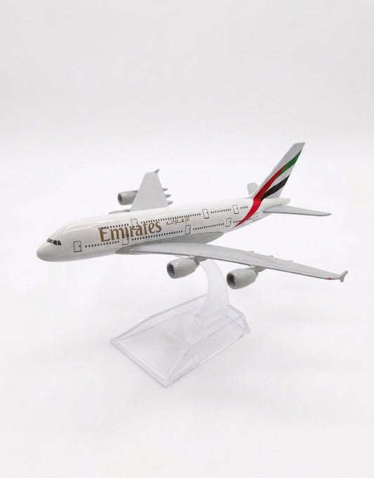 Emirates Airlines Airbus A380 metal diecast scale model airplane mounted on clear acrylic display stand, available in Lebanon.