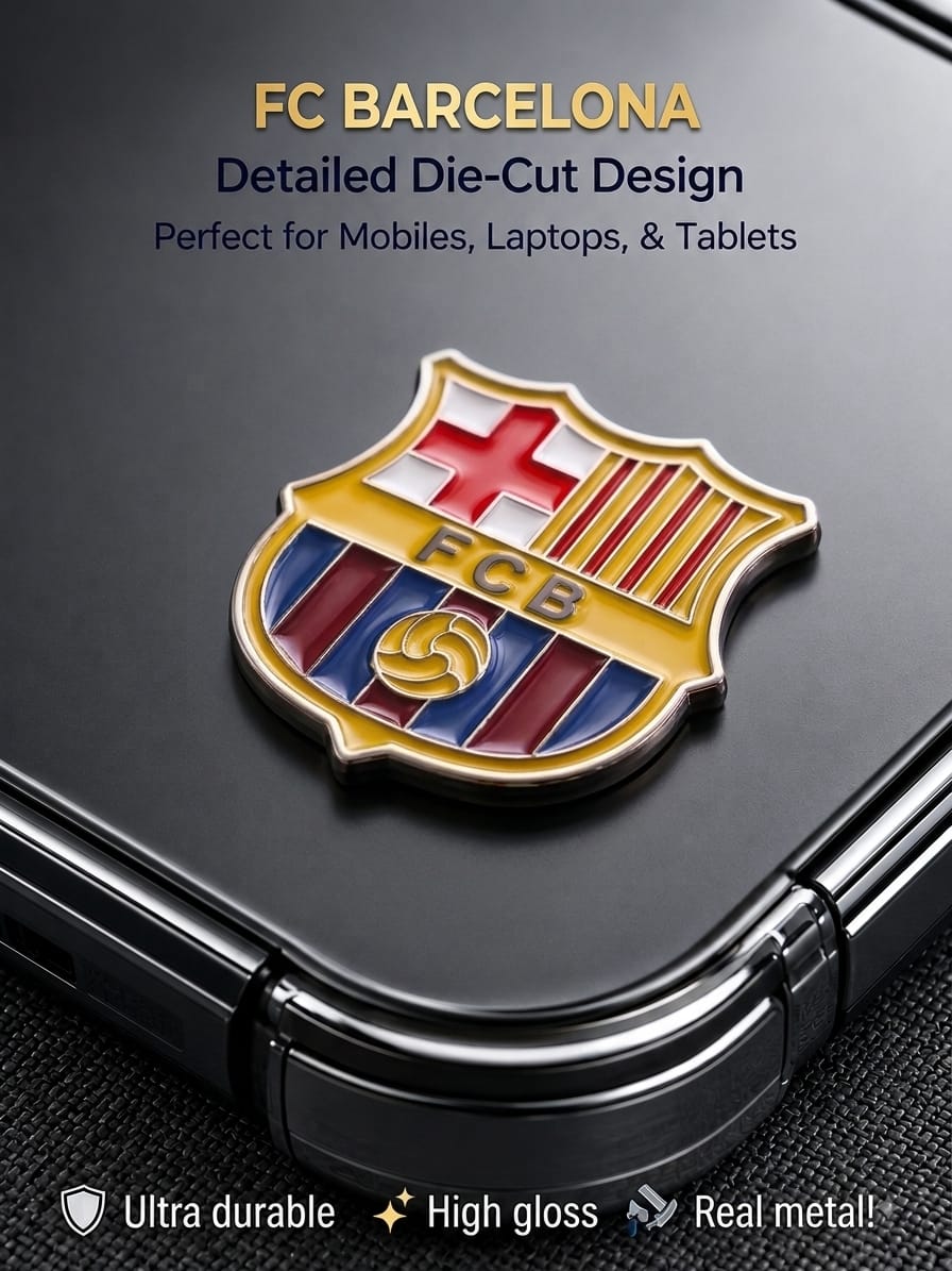 FC Barcelona 3D metallic enamel crest badge sticker on a black phone case