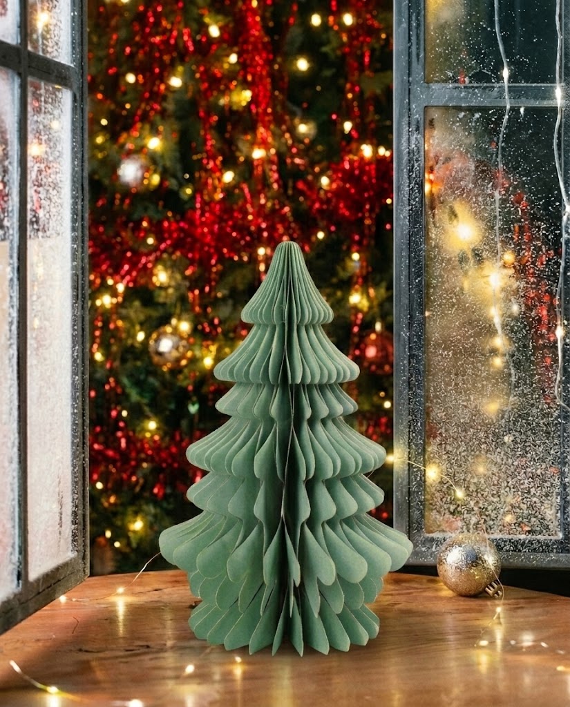 Green 3D honeycomb folding paper Christmas tree (34.5 cm) tabletop centerpiece for office desk and living room holiday decor in Lebanon - Gadgets Lebanon