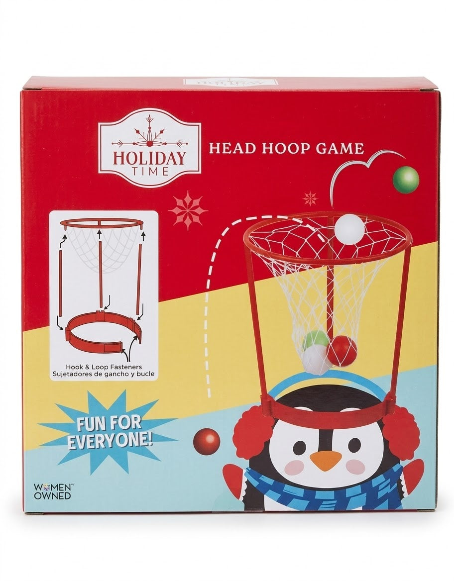 Holiday Time Head Hoop Game retail box showing adjustable headband basket and toss balls, festive Christmas gift delivery across Lebanon.