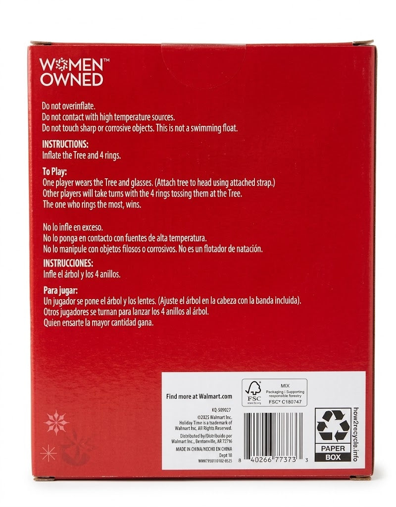 Back of box details and gameplay rules for the inflatable reindeer antler ring toss Christmas party game in Lebanon.