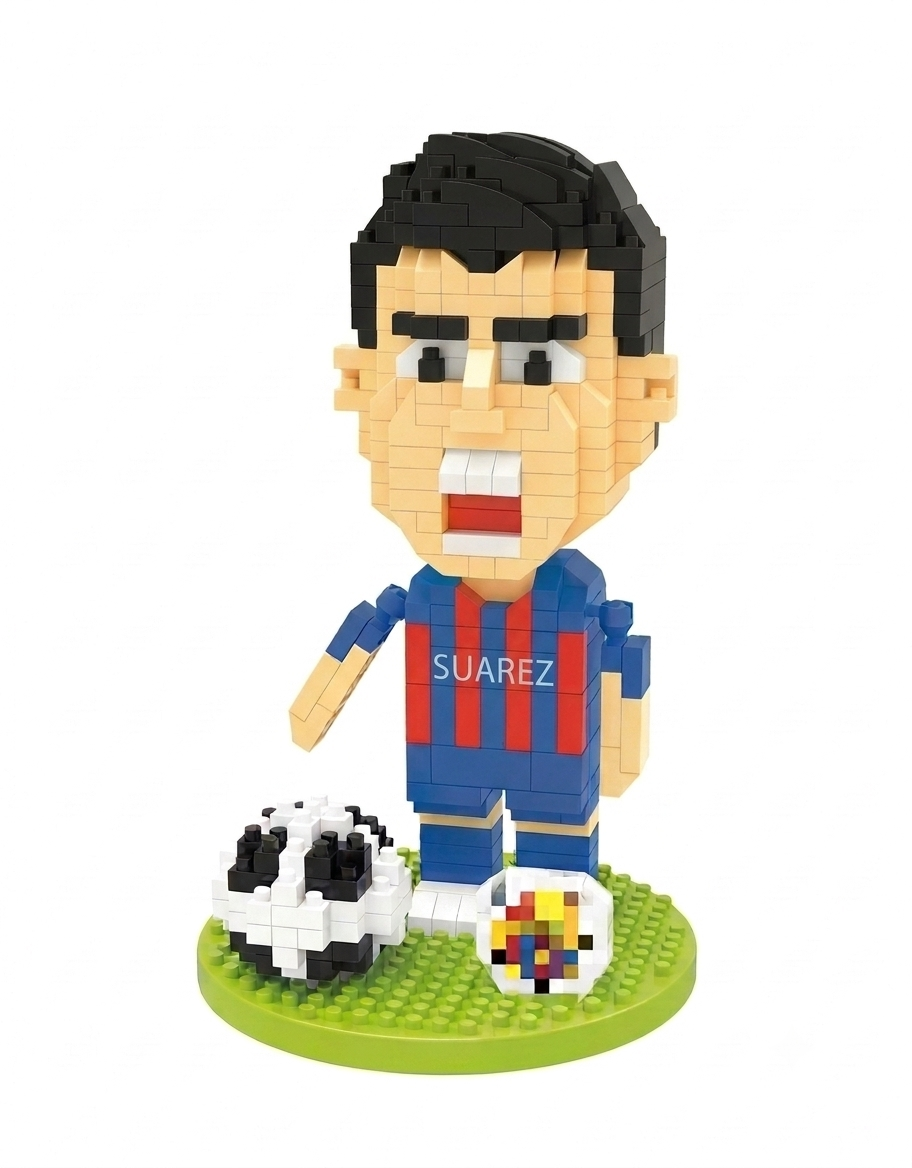 Luis Suarez cartoon football mini building blocks player figure with ball base