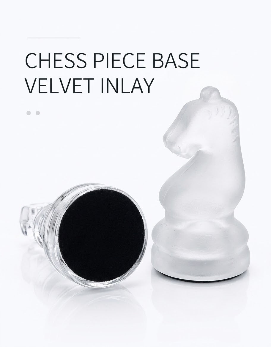 Luxury glass chess set with frosted and clear glass pieces on an illuminated glass board in Lebanon