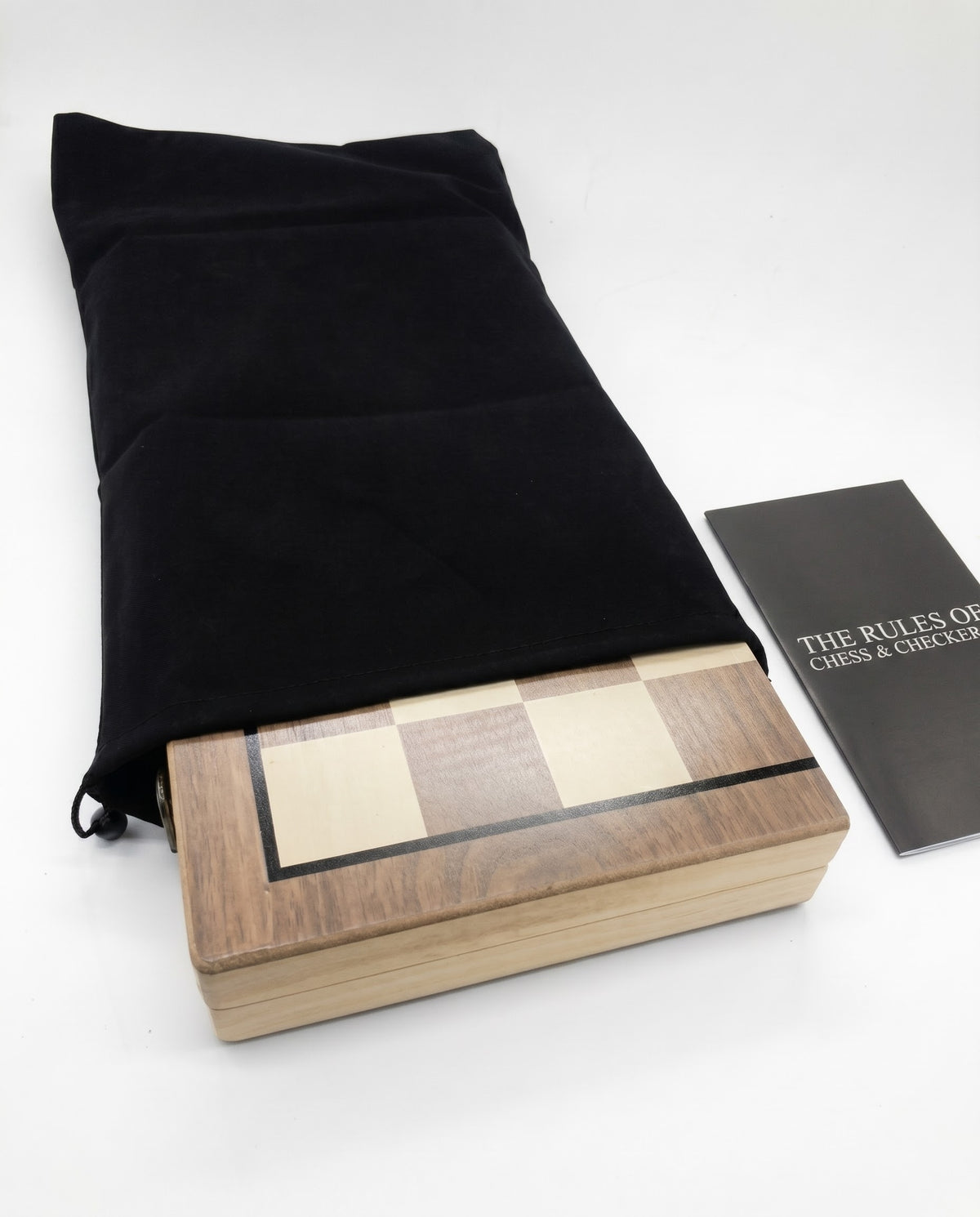 15-inch magnetic wooden chess set with black drawstring travel bag and game rules guide, available online in Lebanon at Gadgets Lebanon.