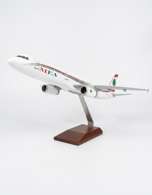 Middle East Airlines MEA Airbus 1:100 scale resin model airplane 45cm with Lebanese Cedar livery mounted on display stand, available in Lebanon.