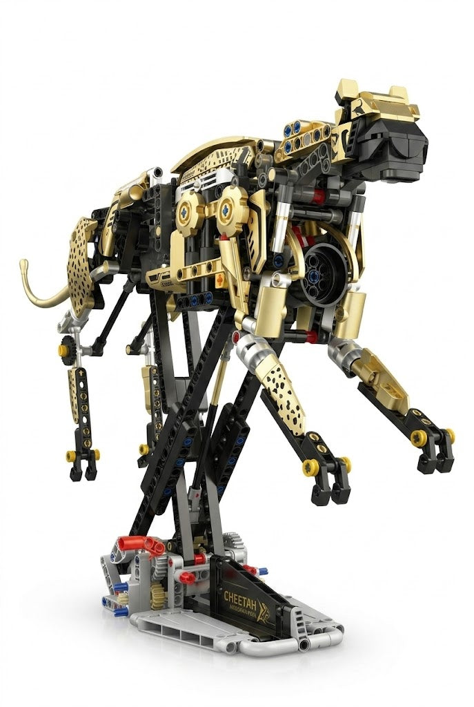 KT Blocks Mechanical Cheetah dynamic joint movable assembly building block set on display stand