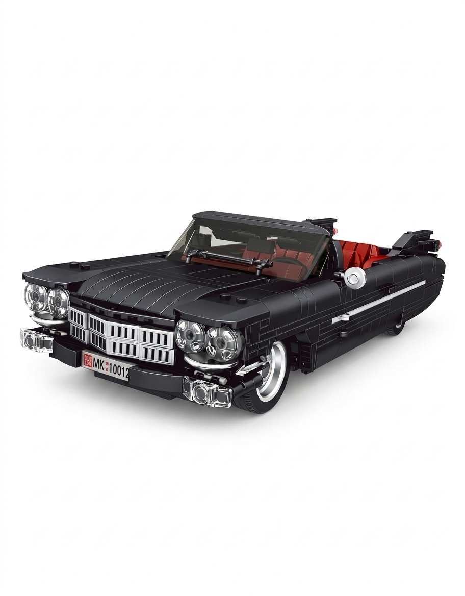 Mould King 10012 classic vintage convertible car building block set in black with red interior