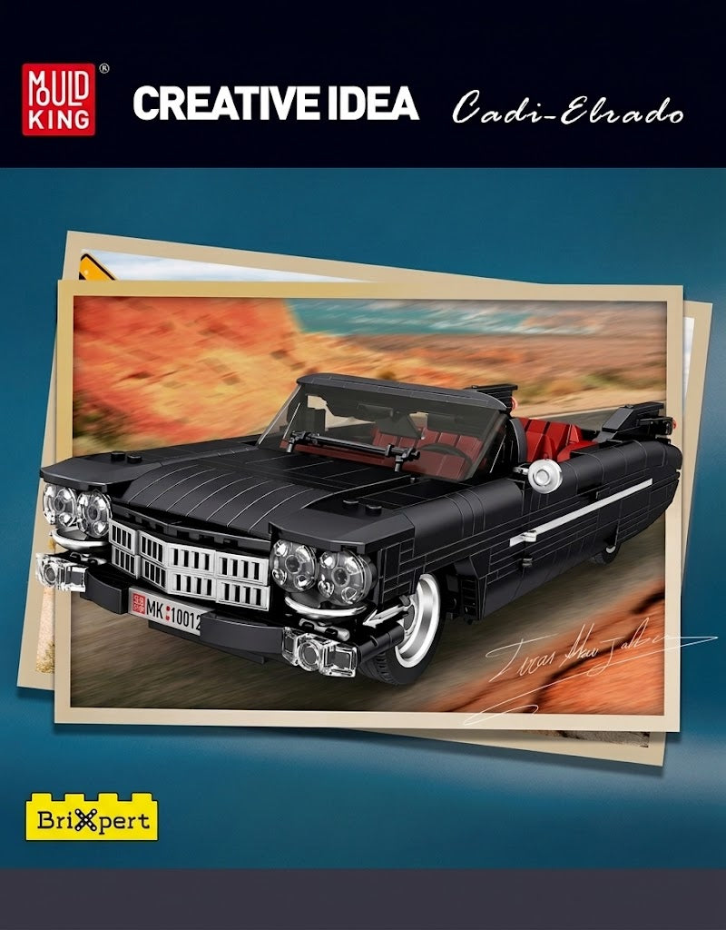Mould King 10012 classic black Cadi Eldorado convertible retro sports car building blocks assembly model set.