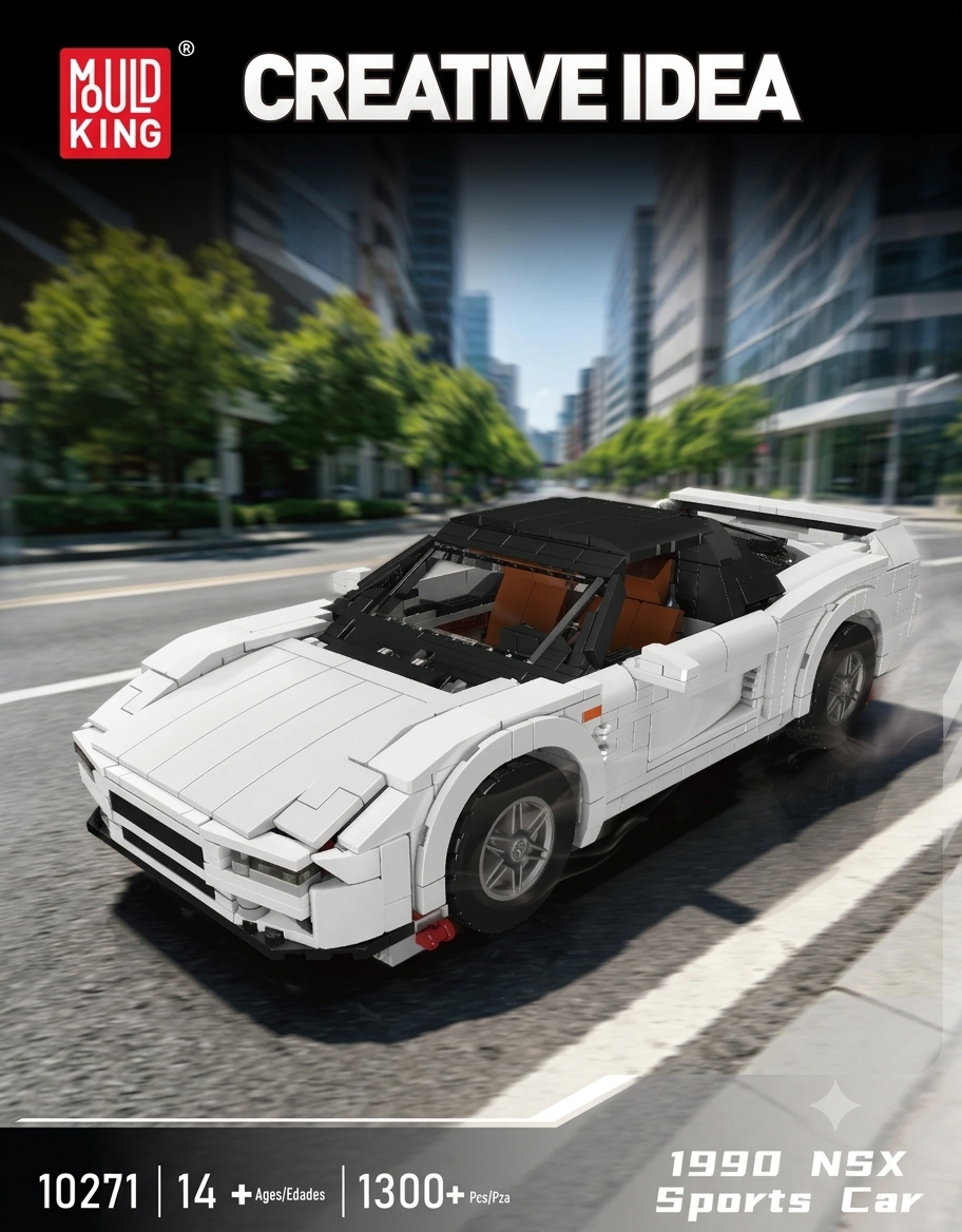 Mould King 10271 1990 NSX white sports car building brick model kit 1300 pieces for adults