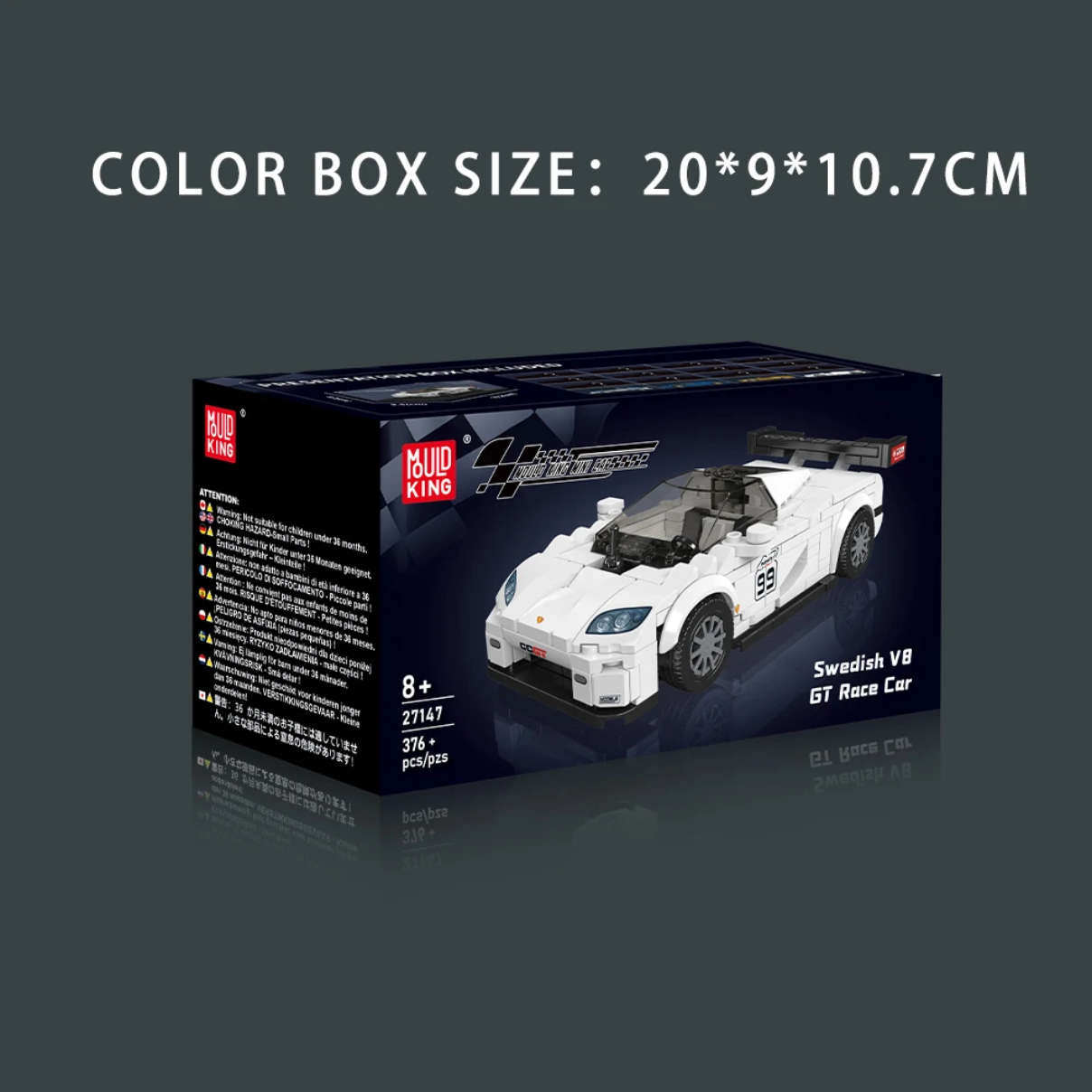 Mould King 27147 Swedish V8 GT race car 376-piece building block kit packaging box