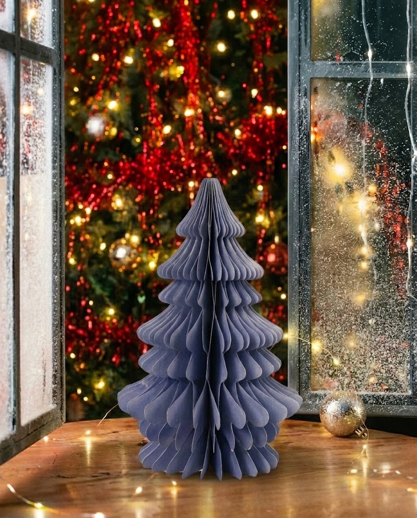 Navy blue 3D honeycomb folding paper Christmas tree (34.5 cm) tabletop holiday ornament for modern home and desk Christmas decor in Lebanon - Gadgets Lebanon