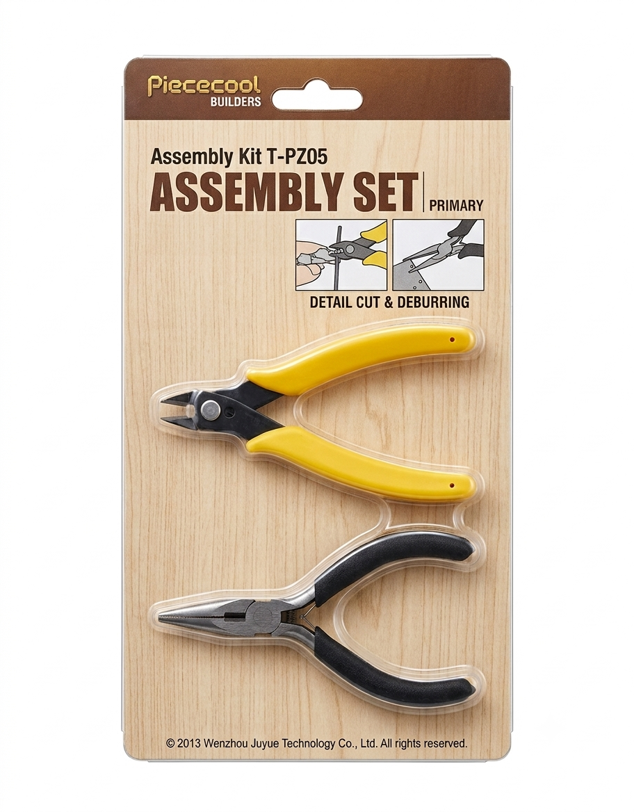 Piececool T-PZ05 primary assembly tool kit with cutting clippers and needle nose pliers for 3D metal puzzles.
