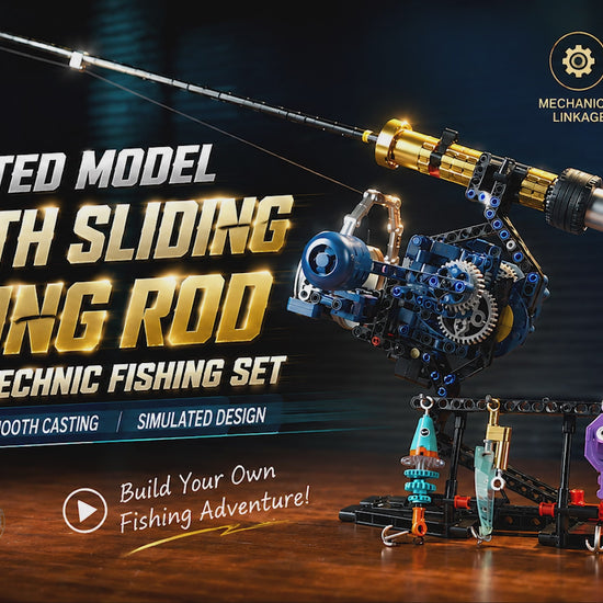 Interactive demonstration of the casting motion, bail arm release, and line retrieval on the DIY fishing rod building set.