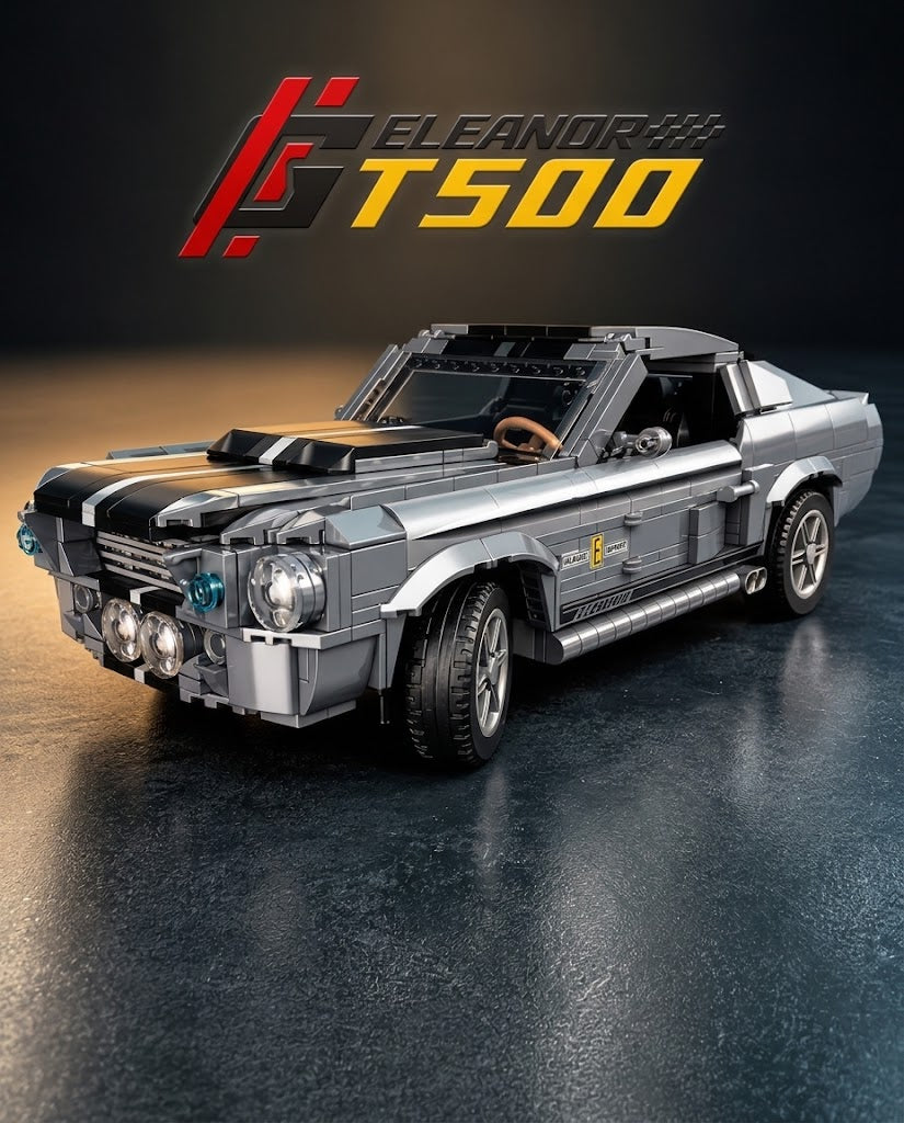 1967 Shelby GT500 Eleanor classic muscle car building block model kit in metallic grey with black stripes, available at Gadgets Lebanon.