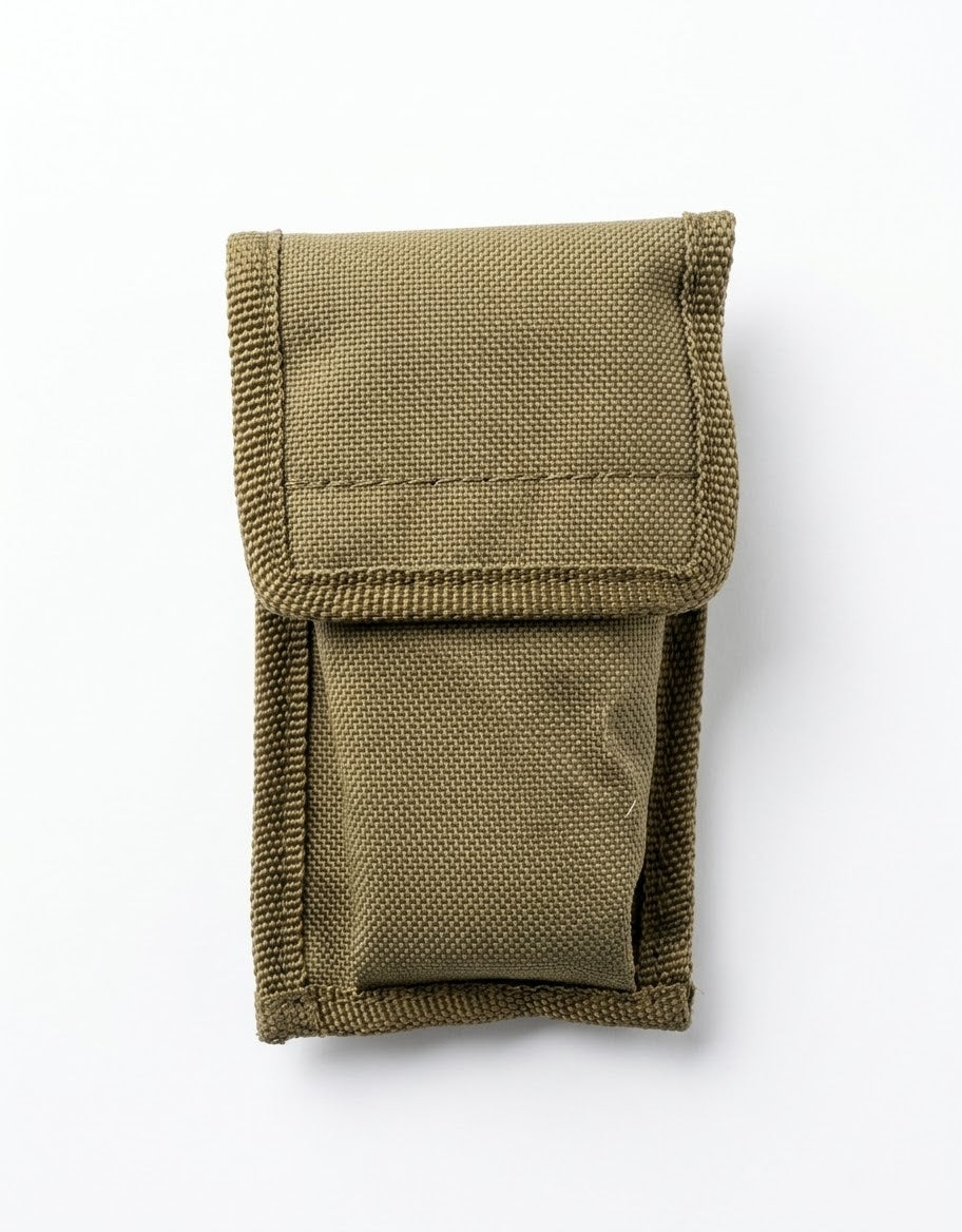 Olive green tactical nylon cutlery pouch with closed flap cover for camping and outdoor dining in Lebanon.