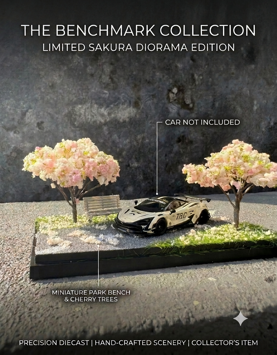 Infographic overview of The Benchmark Collection Limited Sakura Diorama Edition for 1:64 scale precision diecast cars.