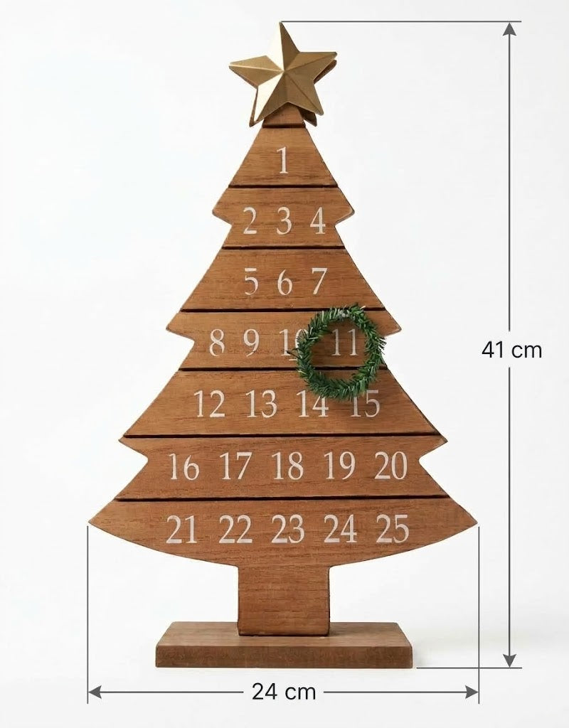 41cm by 24cm wooden Christmas tree advent calendar dimensions and specs, holiday decor available across Lebanon.