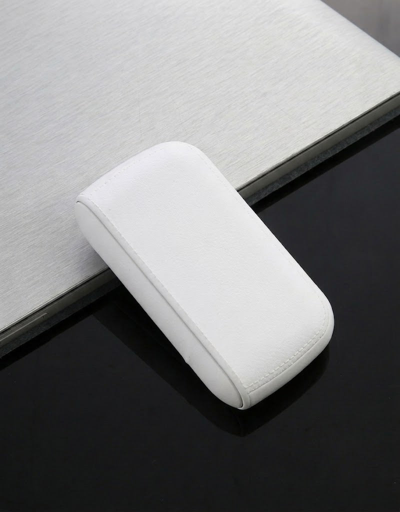 Minimalist white water-resistant leather cigarette case with concealed electric lighter compartment, available across Lebanon.